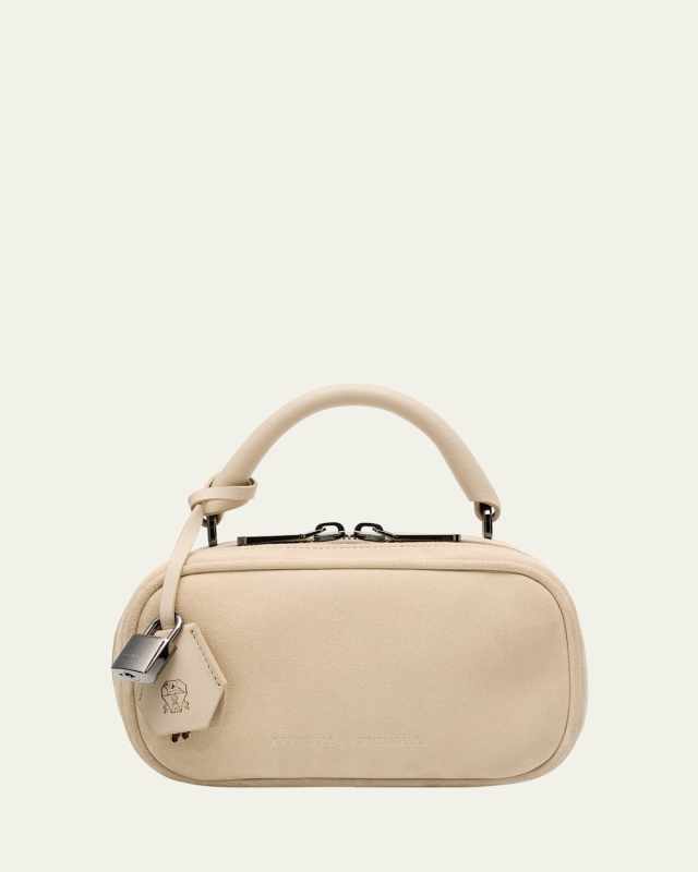 Mini Zip Suede Top-Handle Bag